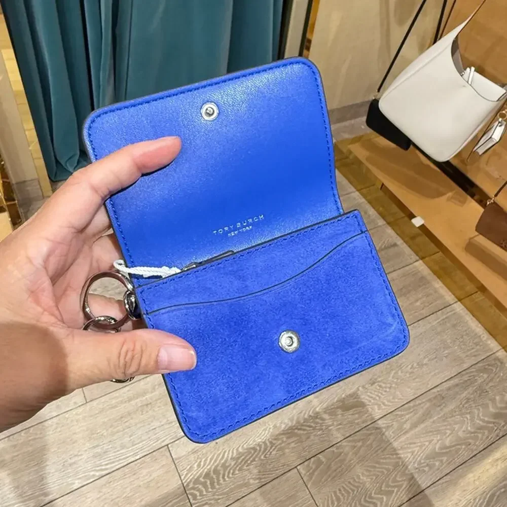 New‼️Tory Burch Thea Suede Flap Card Case 182644 Cobalt Ocean $170